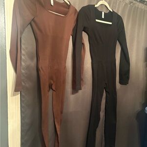 Brown and Black Long Sleeve Jumpsuits